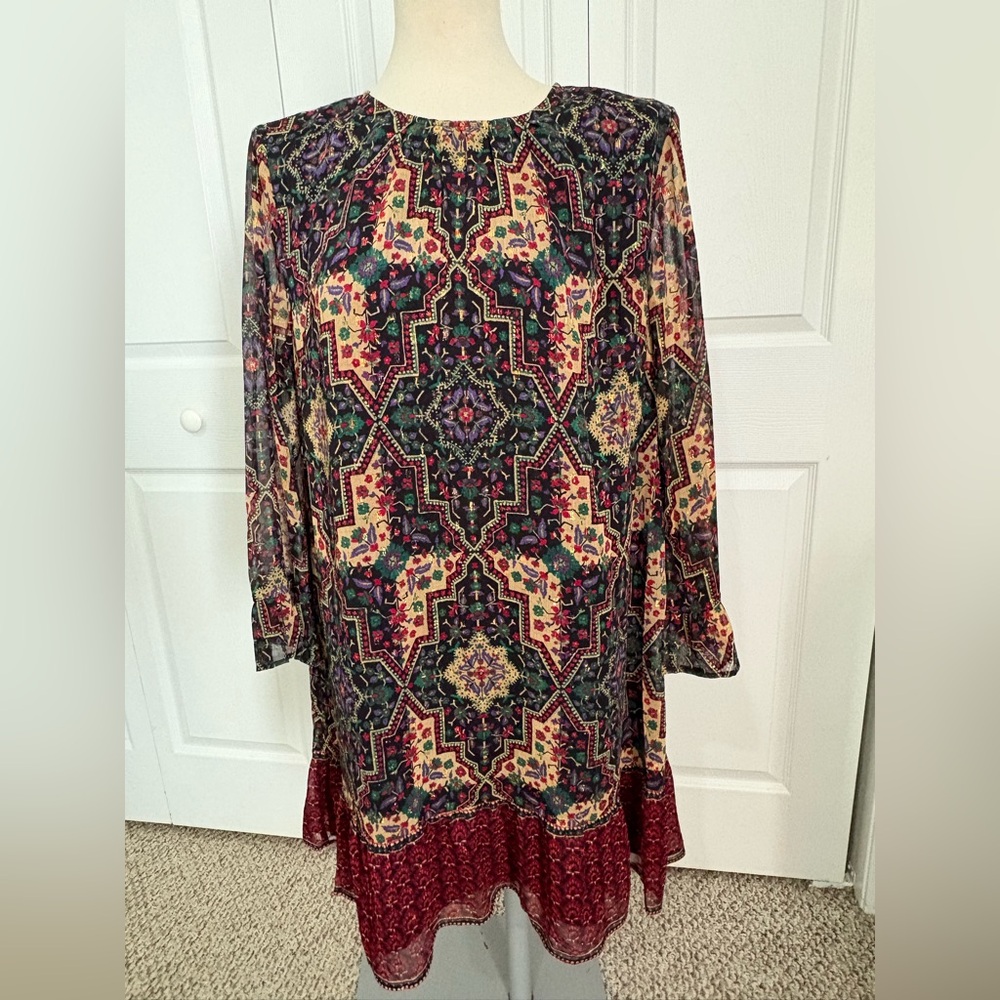LOFT Multicolor Geometric Long Sleeve Dress